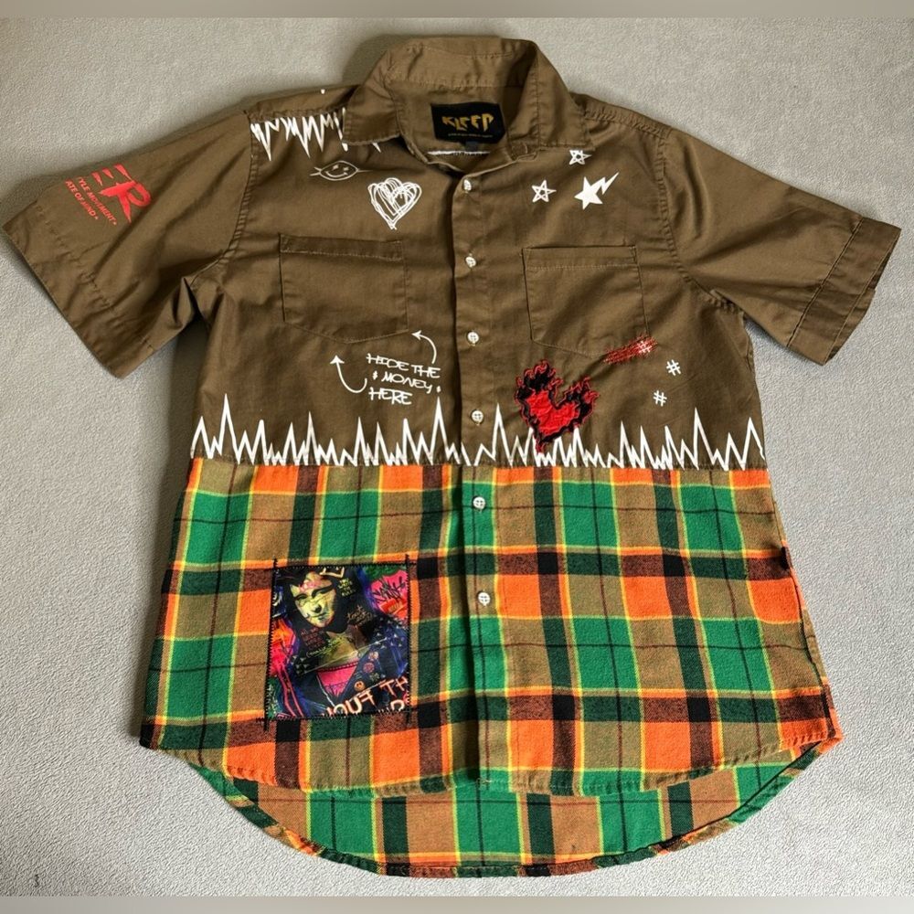 KLEEP - BUTTON UP BE THE MONEY HERE SHIRT Short Sleeves  Size M